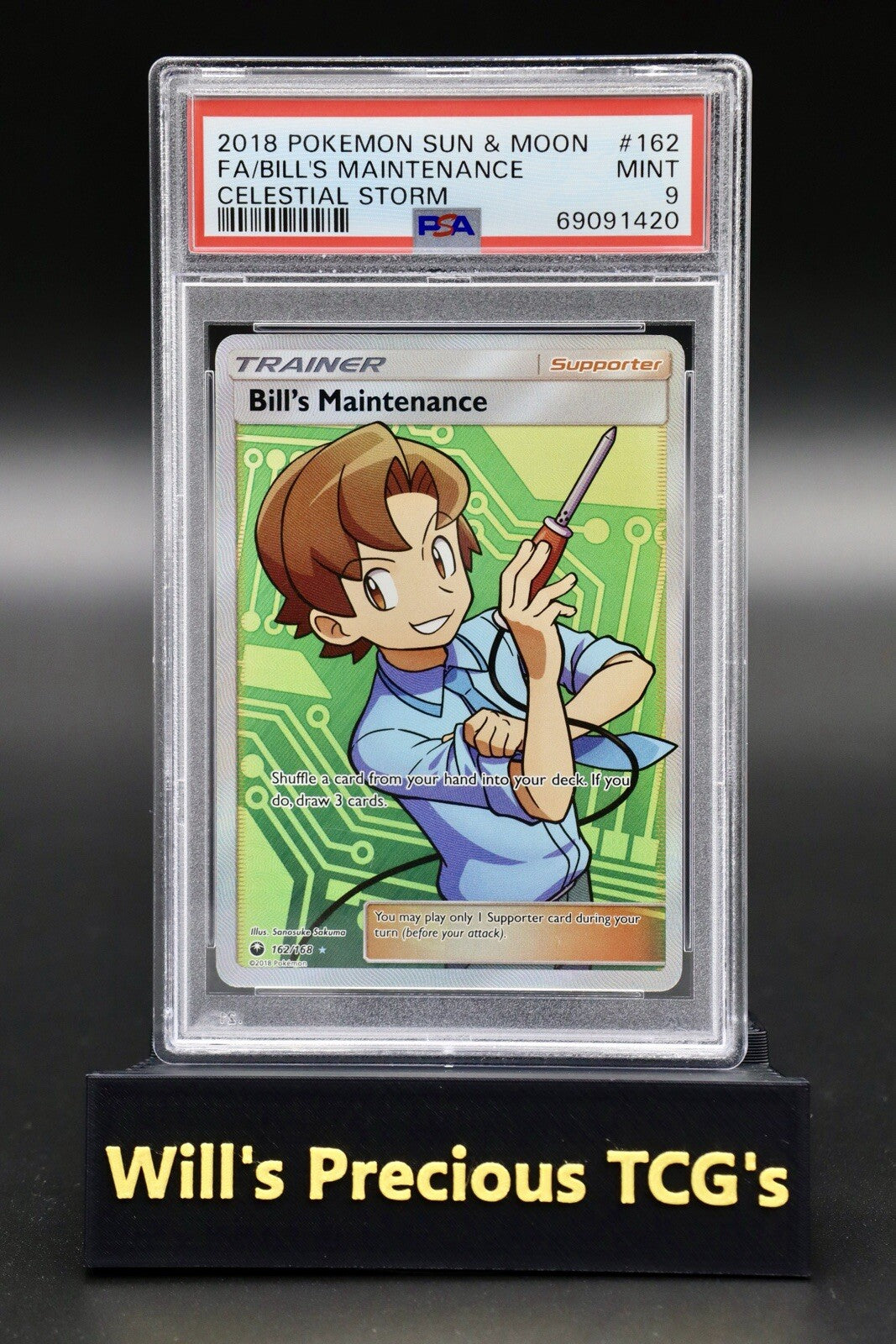 PSA 9 Bills Maintenance 162/168 Sun & Moon Celestial Storm 2018 Full Art Pokémon0