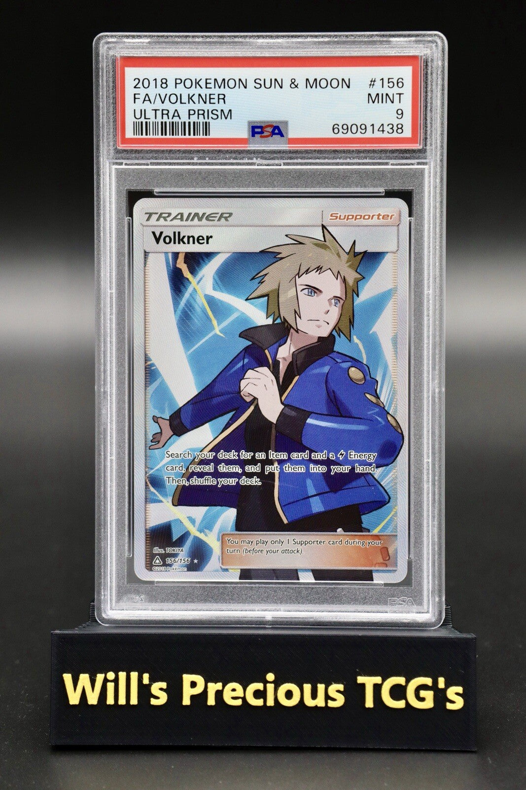 PSA 9 Volkner 156/156 Sun & Moon Ultra Prism 2018 Full Art Trainer Pokémon Card0