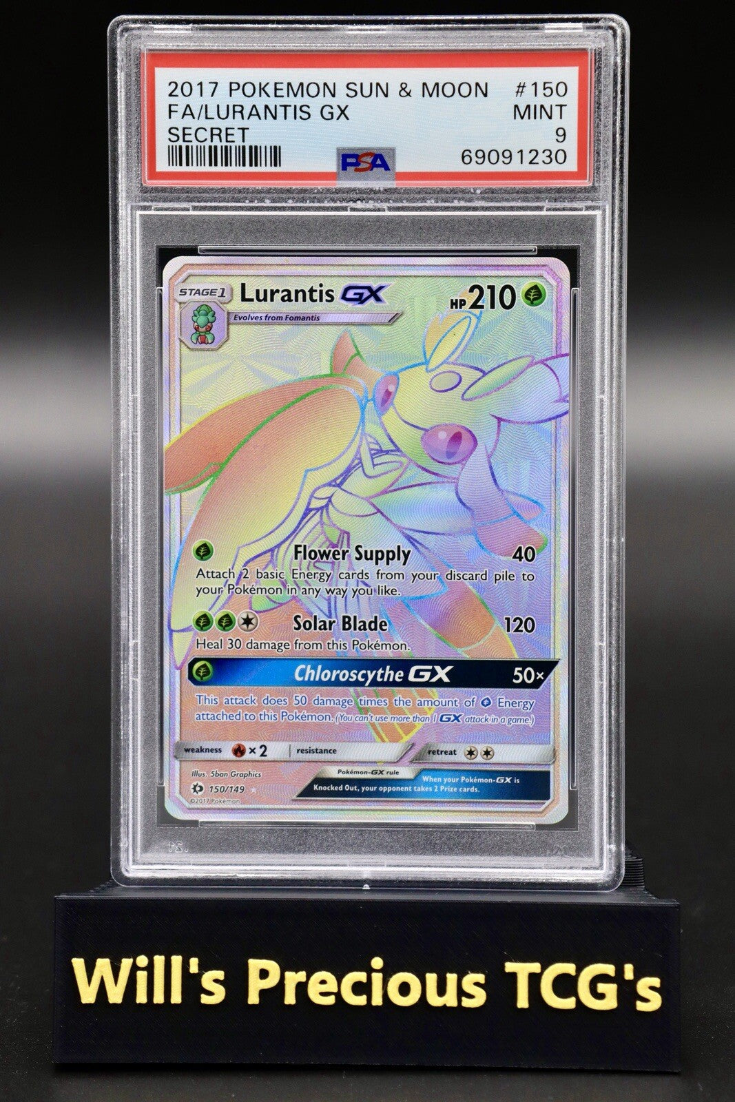 PSA 9 Lurantis 150/149 Sun & Moon 2017 Rainbow Secret Rare Full Art Pokémon Card0