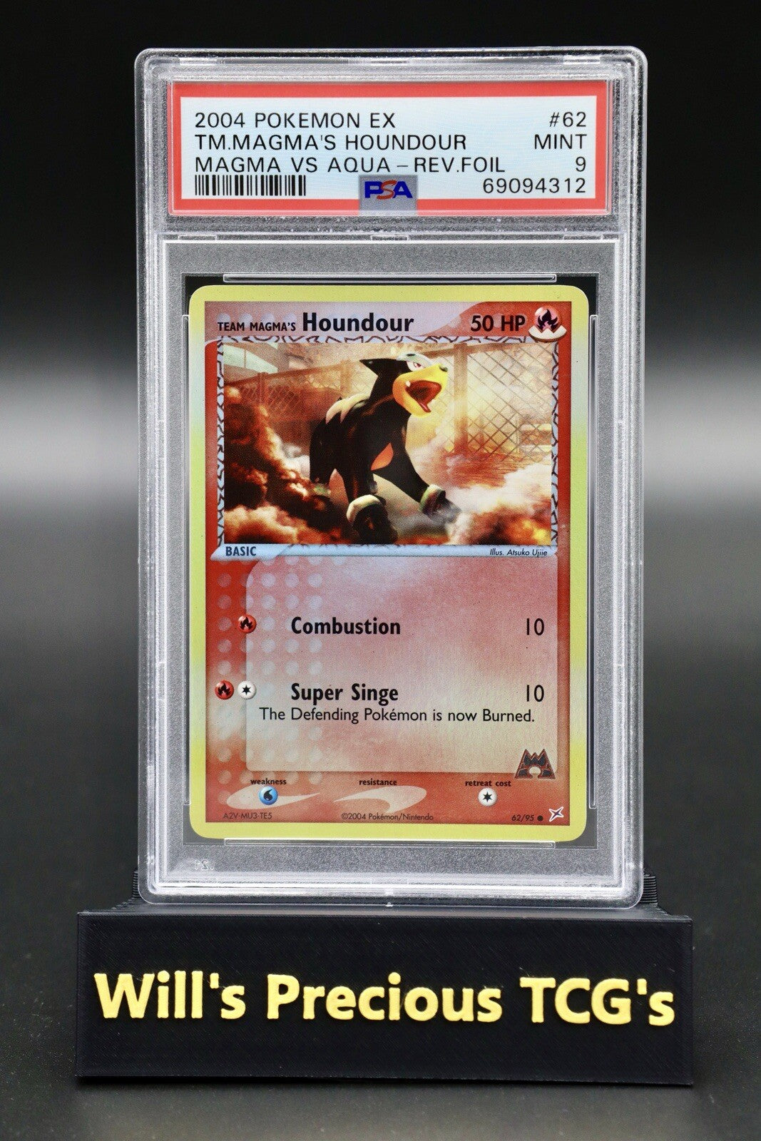 PSA 9 Houndour 62/95 Ex Team Magma vs Aqua 2004 Reverse Holo Pokémon Card Mint0
