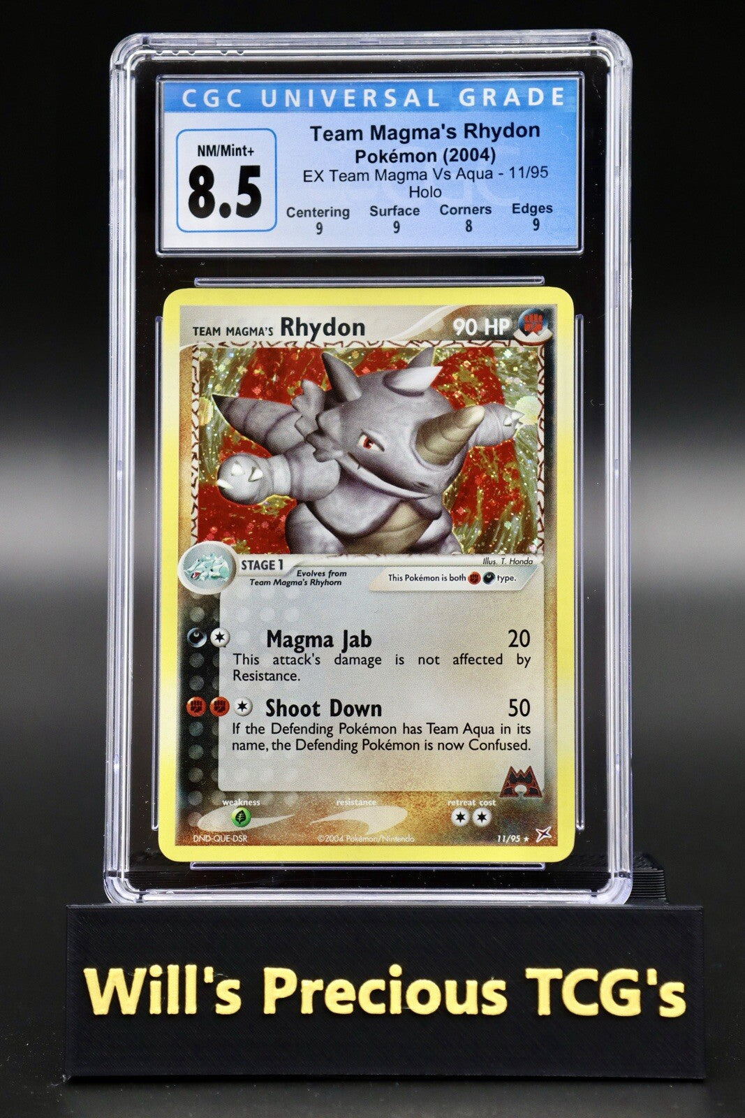 CGC 8.5 Rhydon 11/95 Ex Team Magma vs Aqua 2004 Holo Pokémon Card NM/Mint+0