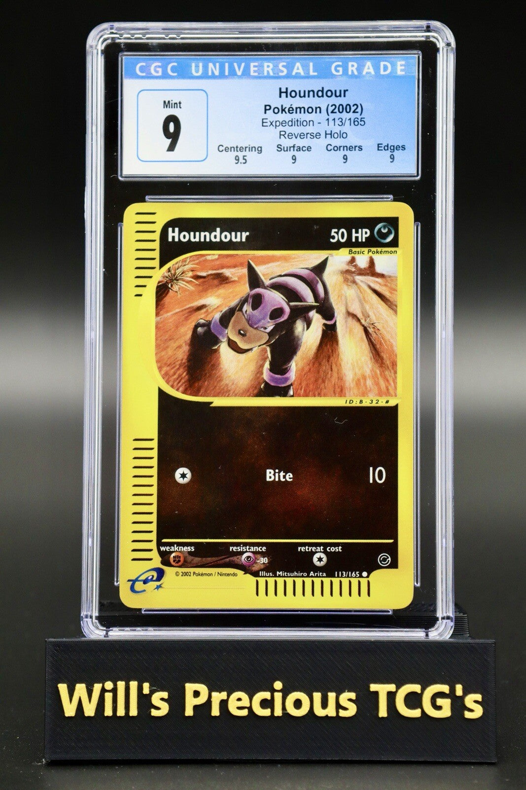 CGC 9 Houndour 113/165 Expedition 2002 Reverse Holo Pokémon Card E-Series WOTC0