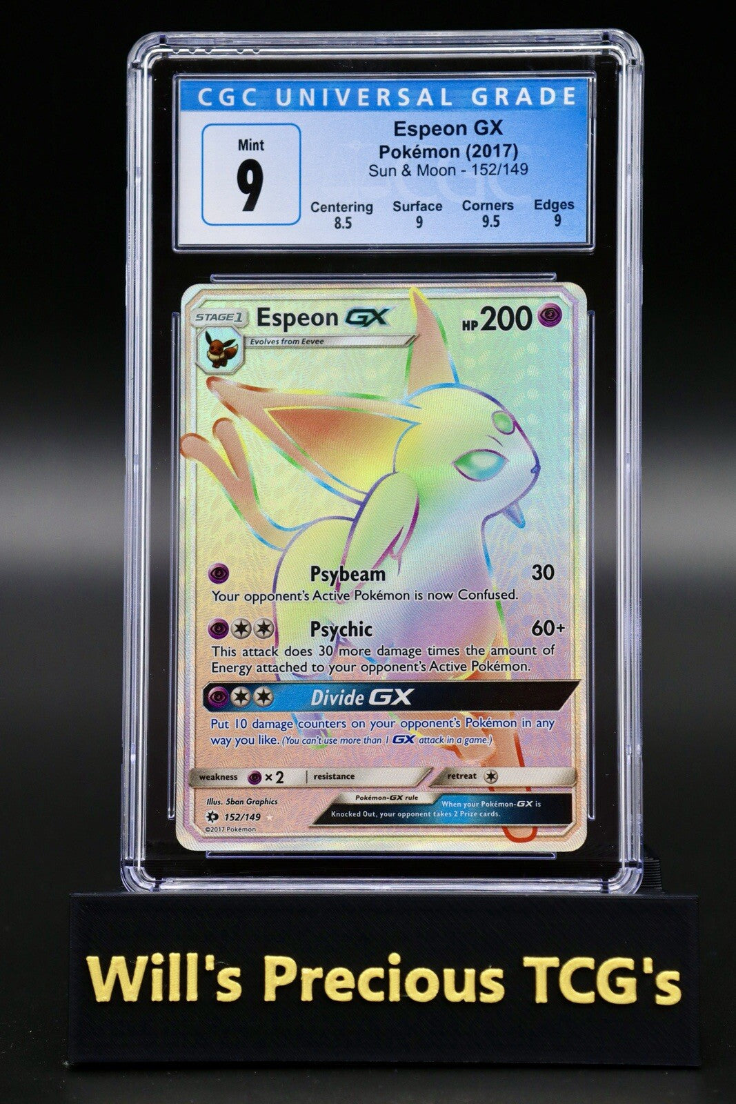 CGC 9 Espeon 152/149 Sun & Moon 2017 Rainbow Secret Rare Pokémon Card Mint0