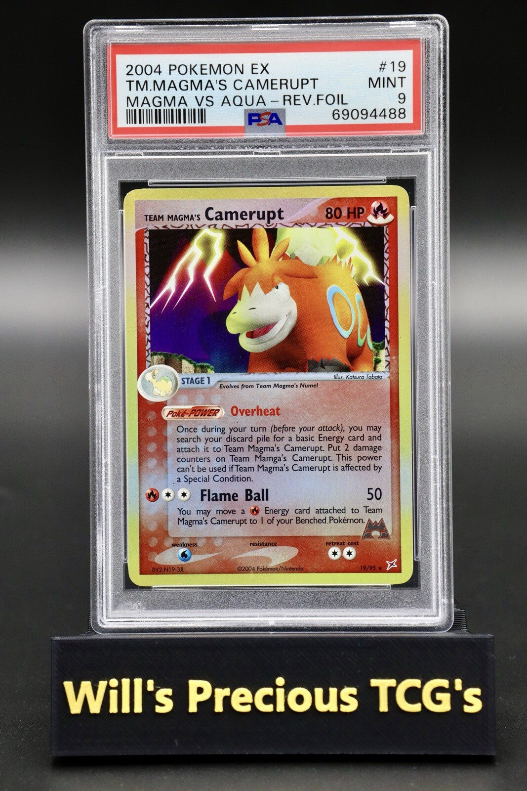 PSA 9 Camerupt 19/95 Ex Team Magma vs Aqua 2004 Reverse Holo Pokémon Card Mint0