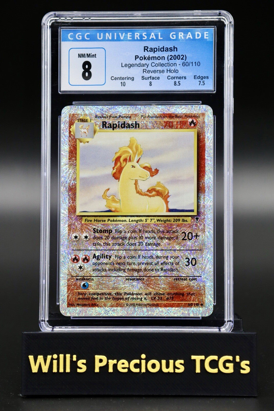 CGC 8 Rapidash 60/110 Legendary Collection 2002 Reverse Holo Pokémon Card WOTC0