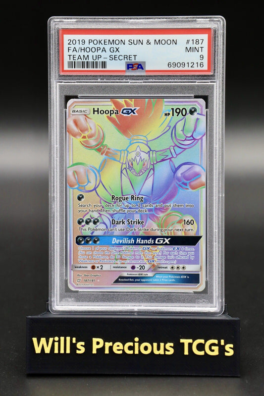 PSA 9 Hoopa 187/181 Sun & Moon Team Up 2019 Rainbow Secret Rare Pokémon Card0