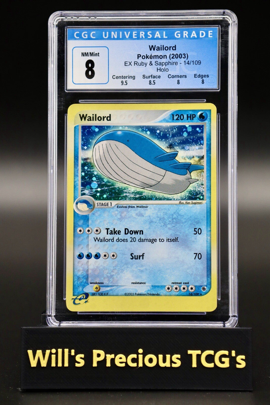 CGC 8 Wailord 14/109 EX Ruby & Sapphire 2003 Holo Pokémon Card NM/Mint E Series0