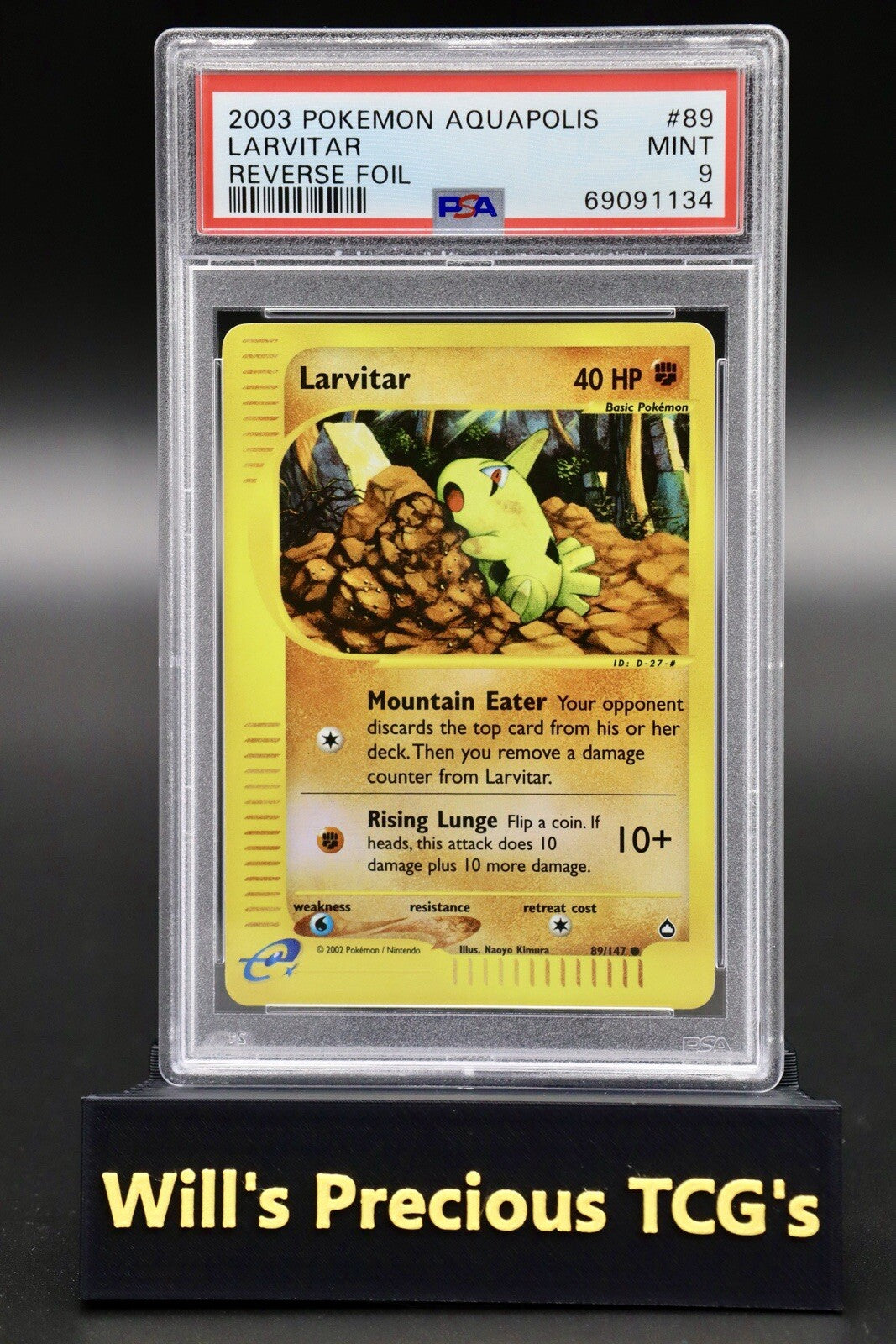 PSA 9 Larvitar 89/147 Aquapolis 2003 Reverse Holo Pokémon Card E Series WOTC0