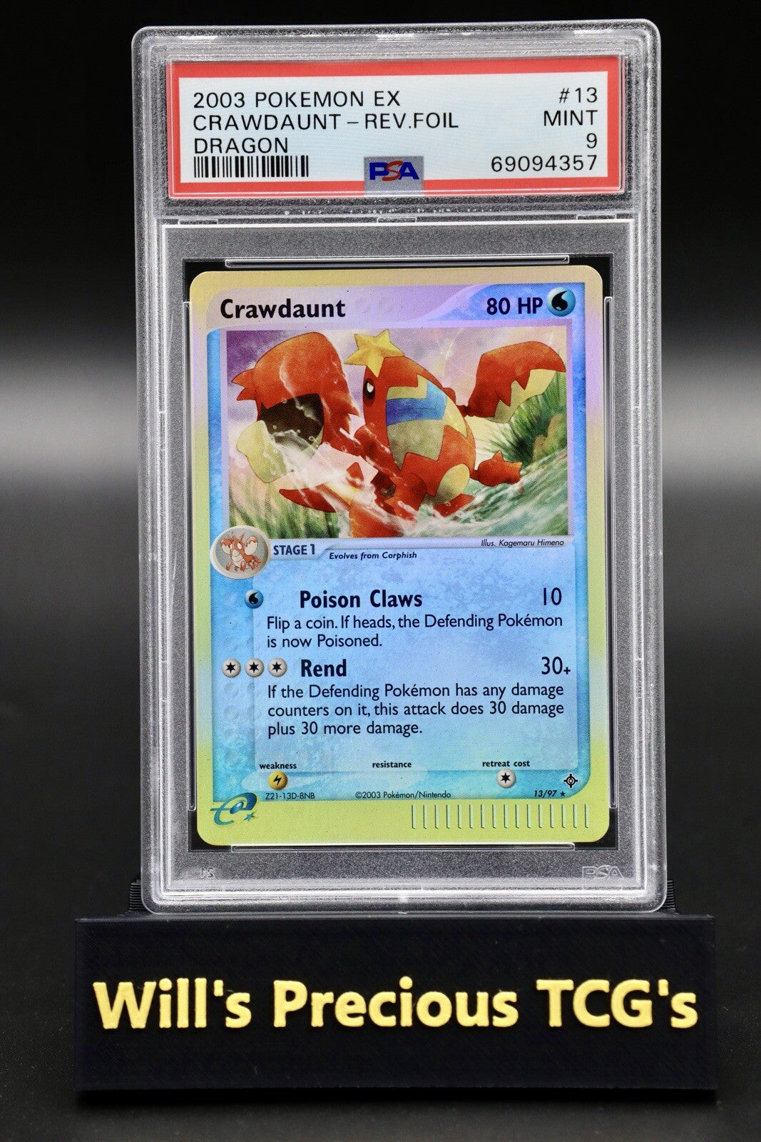 PSA 9 Crawdaunt 13/97 EX Dragon 2003 Reverse Holo Pokémon Card E Series Mint0