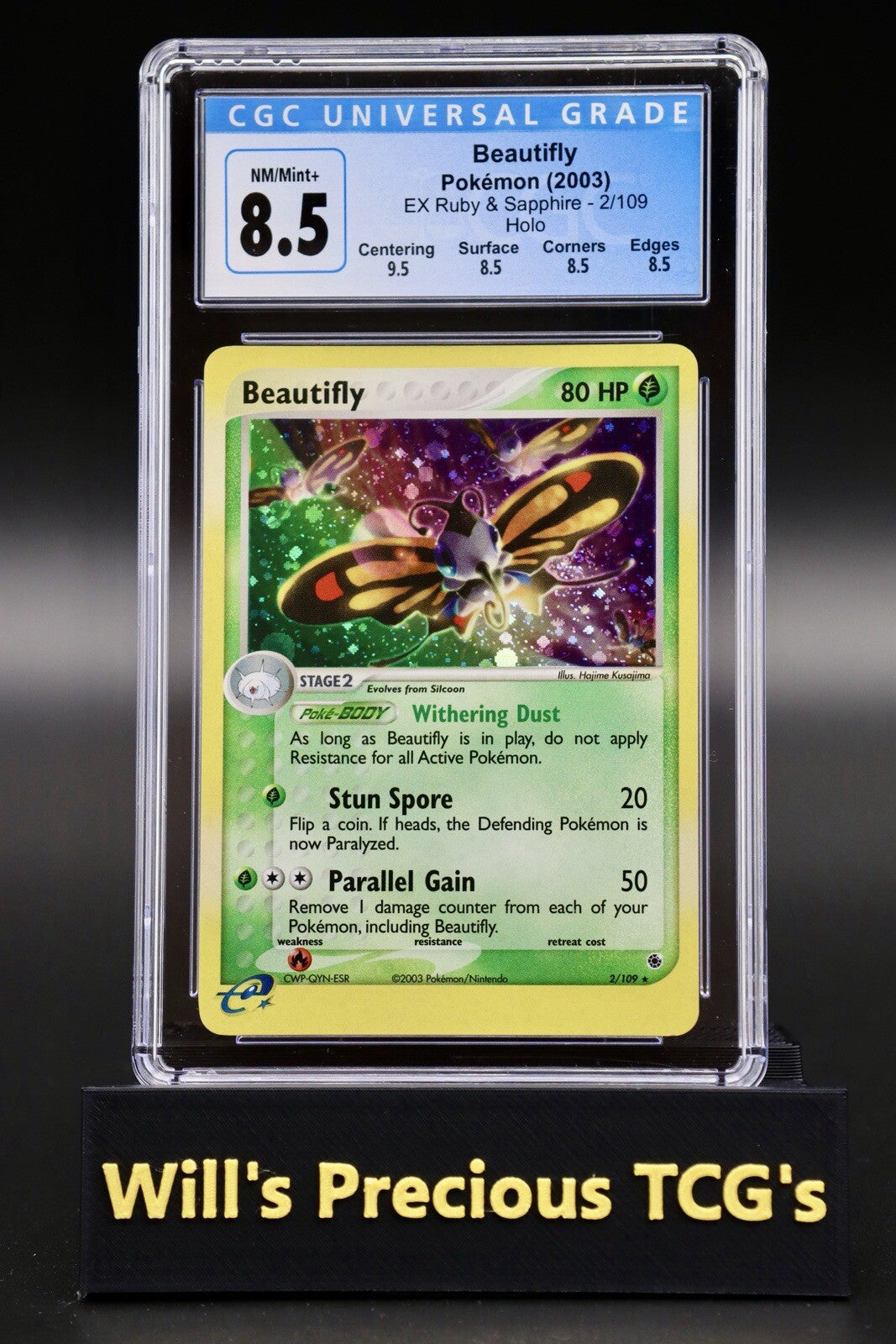 CGC 8.5 Beautifly 2/109 EX Ruby & Sapphire 2003 Holo Pokémon Card E Series0